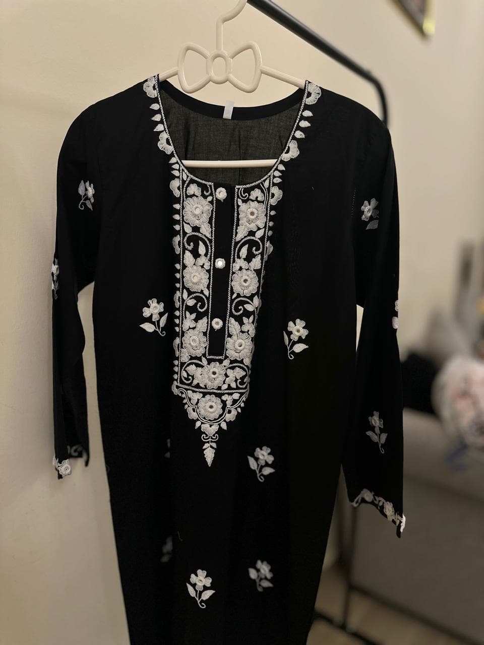 Hand embroidered black Cotton Kurta